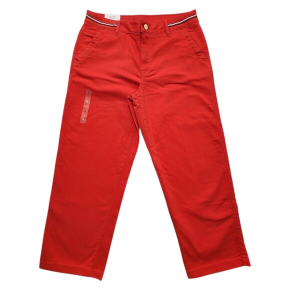 Tommy Hilfiger Women's Relaxed Fit Hampton Chino Wide-Leg Crop Pants Red Size 8 - Picture 1 of 9